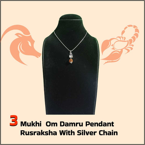 3 Mukhi Om Damru Pendant Rudraksha With Silver Chain