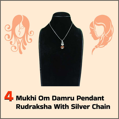 4 Mukhi Om Damru Pendant Rudraksha With Silver Chain