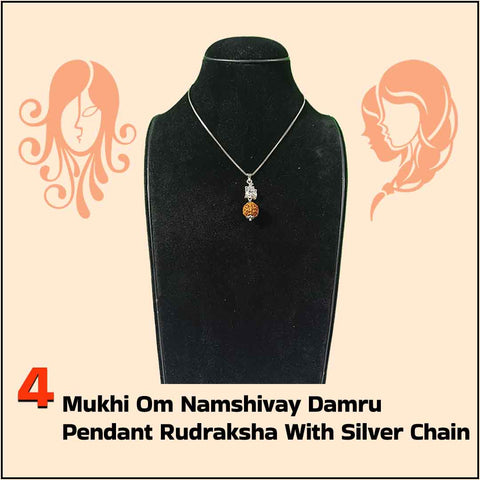 4 Mukhi Om Namah Shivay Damru Pendant Rudraksha With Silver chain