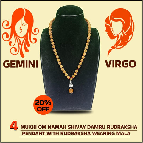 4 Mukhi Om Namah Shivay Damru Rudraksha Pendant With Rudraksha Wearing Mala