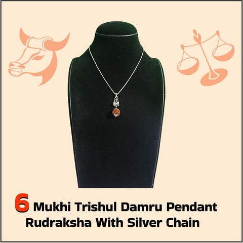 6 Mukhi Trishul Damru Pendant Rudraksha With Silver Chain