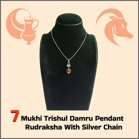 7 Mukhi Trishul Damru Pendant Rudraksha With Silver Chain